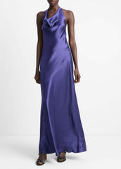 Satin Cowl-Neck Maxi Dress in Dresses & Skirts - DEEP IRIS | VINCE Sale