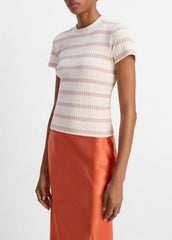 Striped Ribbed Cotton-Blend Top in Shirts & Tees - OAT SHELL COMBO | VINCE Sale