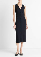 Ribbed Cotton-Blend Button-Front Dress in Dresses & Skirts - COASTAL BLUE | VINCE Sale