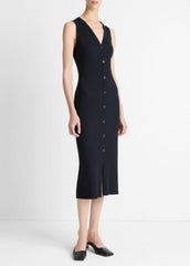 Ribbed Cotton-Blend Button-Front Dress in Dresses & Skirts - COASTAL BLUE | VINCE Sale