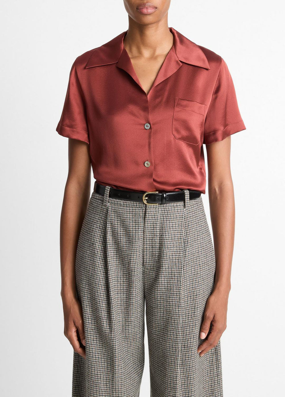 Silk Short-Sleeve Button-Front Shirt in Shirts & Tees - SIENA | VINCE Sale