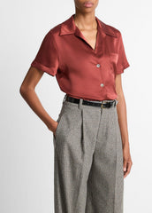 Silk Short-Sleeve Button-Front Shirt in Shirts & Tees - SIENA | VINCE Sale