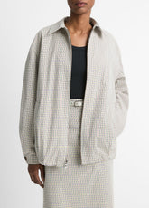 Gardener's Check Cotton Oversized Bomber Jacket in Jackets & Outerwear - STONE/TAN | VINCE Sale