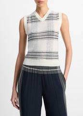 Featherweight Plaid Wool Sweater Vest in Sweaters - OFF WHITE/COASTAL BLUE | VINCE Sale