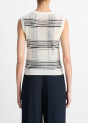 Featherweight Plaid Wool Sweater Vest in Sweaters - OFF WHITE/COASTAL BLUE | VINCE Sale
