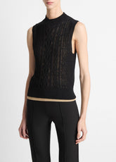 Cable Cotton-Blend Double-Layer Shell in Sweaters - BLACK/GOLD CLIFF | VINCE Sale