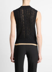 Cable Cotton-Blend Double-Layer Shell in Sweaters - BLACK/GOLD CLIFF | VINCE Sale