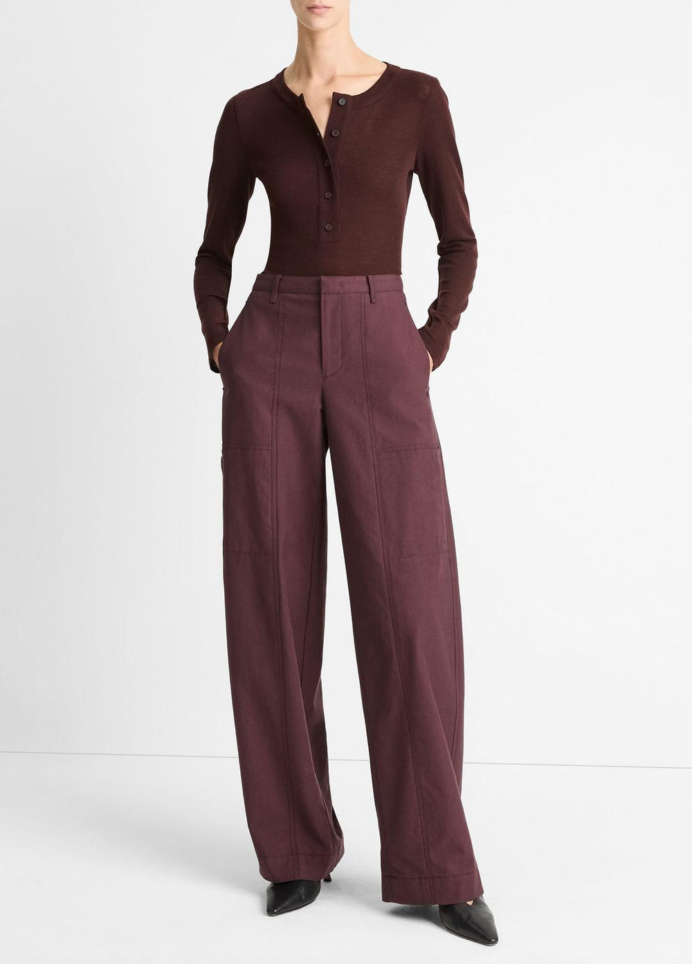 Wool Long-Sleeve Henley in Shirts & Tees - CHERRY NIGHT | VINCE Sale