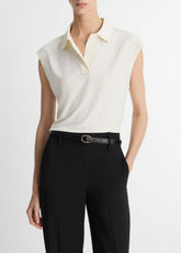Matte Jersey Cap-Sleeve Polo Top in Shirts & Tees - IVORY | VINCE Sale