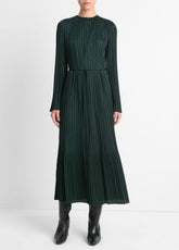Pleated Satin Long-Sleeve Dress in Dresses & Skirts - MARINE PINE | VINCE Sale