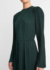 Pleated Satin Long-Sleeve Dress in Dresses & Skirts - MARINE PINE | VINCE Sale