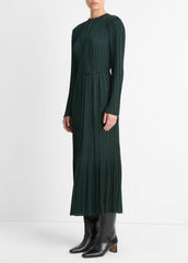 Pleated Satin Long-Sleeve Dress in Dresses & Skirts - MARINE PINE | VINCE Sale