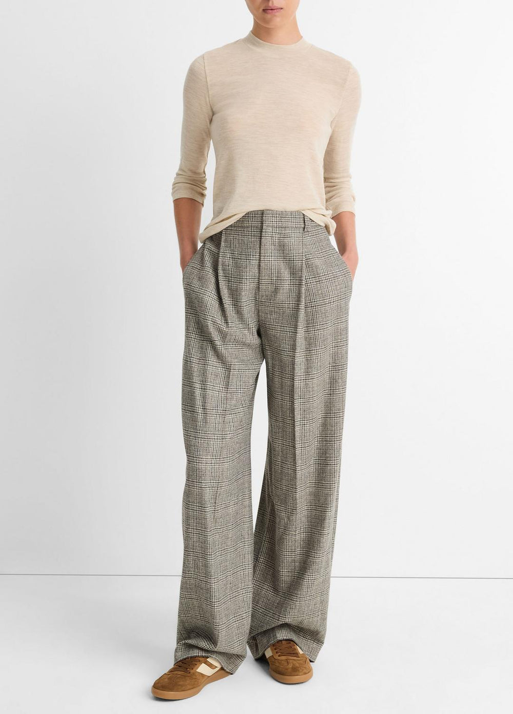 Wool Three-Quarter-Sleeve Mock-Neck Top in Shirts & Tees - LIGHT HEATHER ECRU | VINCE Sale