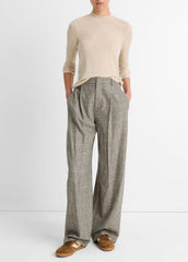 Wool Three-Quarter-Sleeve Mock-Neck Top in Shirts & Tees - LIGHT HEATHER ECRU | VINCE Sale