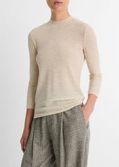 Wool Three-Quarter-Sleeve Mock-Neck Top in Shirts & Tees - LIGHT HEATHER ECRU | VINCE Sale