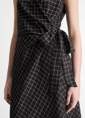 Trellis Plaid Draped Sleeveless Wrap Dress in Dresses & Skirts - BLACK/CREAM | VINCE Sale