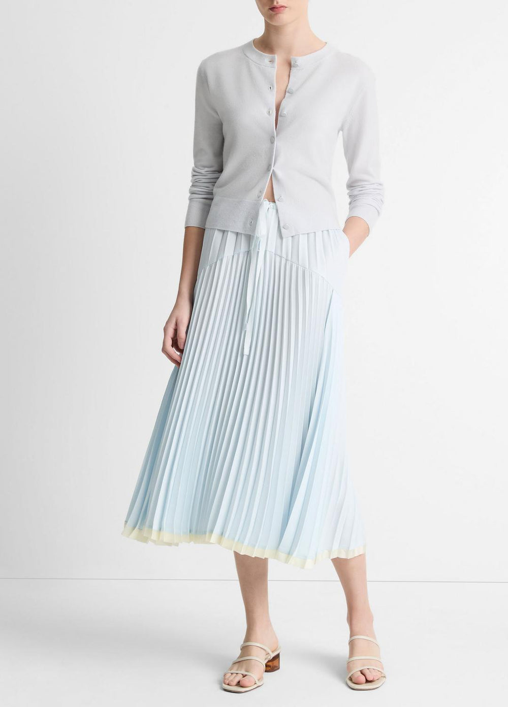 Pleated Satin Tiered Skirt in Dresses & Skirts - SKY MIST | VINCE Sale