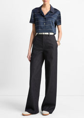 Knit-Collar Striped Silk Polo Shirt in Shirts & Tees - COASTAL BLUE/CREAM | VINCE Sale