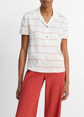 Knit-Collar Striped Silk Polo Shirt in Shirts & Tees - CREAM/BRICK ROSE | VINCE Sale