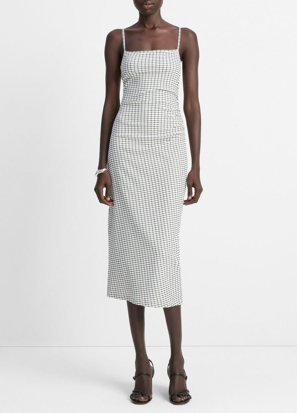 Checked Smocked Tank Dress in Dresses & Skirts - BLACK COMBO | VINCE Sale