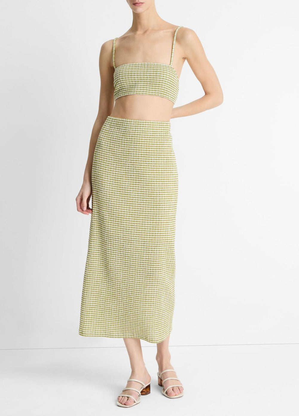 Checked Smocked Midi Skirt in Dresses & Skirts - HERBARIA COMBO | VINCE Sale