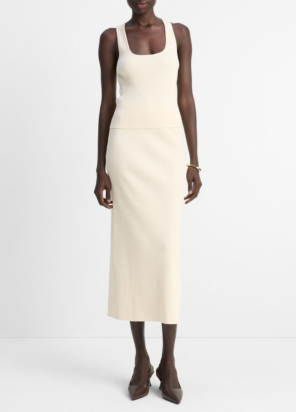 Ribbed Cotton-Blend Midi Skirt in Dresses & Skirts - OAT SHELL | VINCE Sale