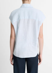Linen Cap-Sleeve Button-Front Blouse in Shirts & Tees - SKY MIST | VINCE Sale