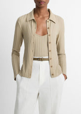 Ribbed Collared Long-Sleeve Button-Front Top in Shirts & Tees - MOJAVE | VINCE Sale