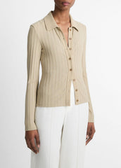 Ribbed Collared Long-Sleeve Button-Front Top in Shirts & Tees - MOJAVE | VINCE Sale