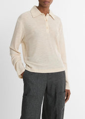 Wool Relaxed Long-Sleeve Polo Shirt in Shirts & Tees - LIGHT HEATHER ECRU | VINCE Sale