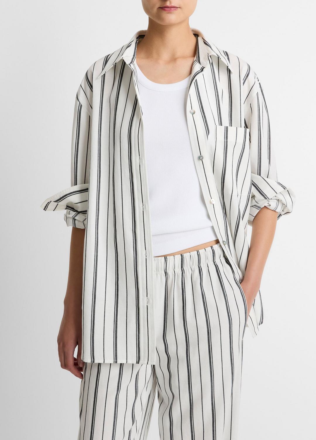 Resort Stripe Oversized Button-Front Shirt in Long Sleeve - WHITE/BLACK | VINCE Women