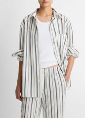 Resort Stripe Oversized Button-Front Shirt in Long Sleeve - WHITE/BLACK | VINCE Women
