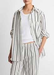 Resort Stripe Oversized Button-Front Shirt in Long Sleeve - WHITE/BLACK | VINCE Women