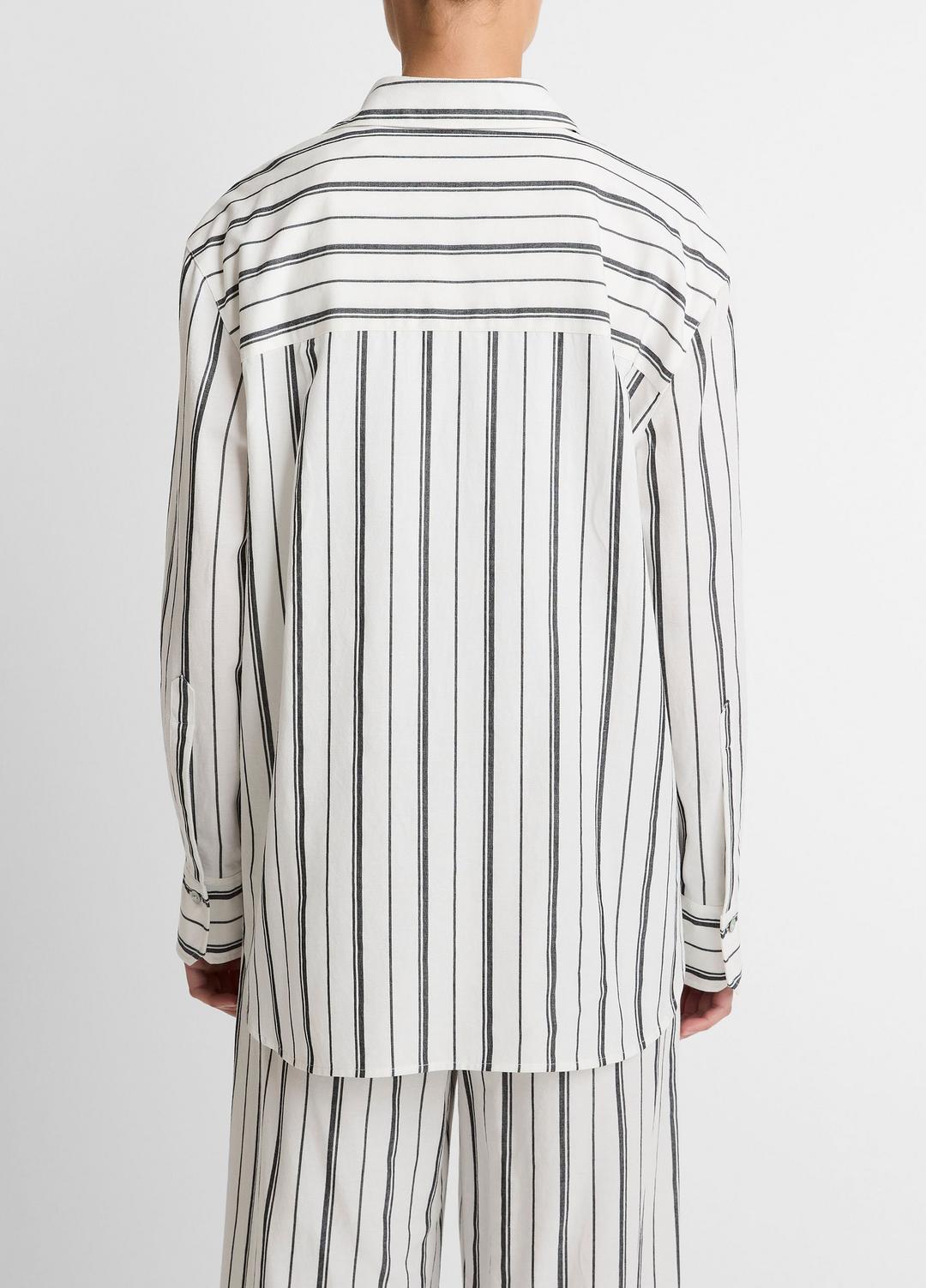 Resort Stripe Oversized Button-Front Shirt in Long Sleeve - WHITE/BLACK | VINCE Women