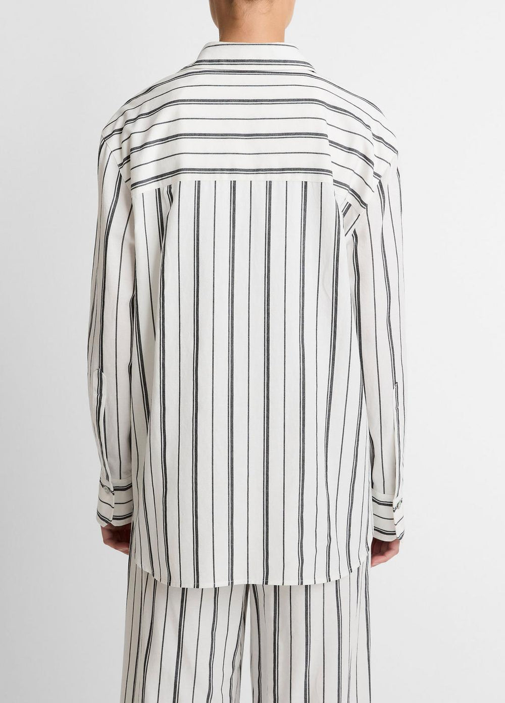 Resort Stripe Oversized Button-Front Shirt in Long Sleeve - WHITE/BLACK | VINCE Women