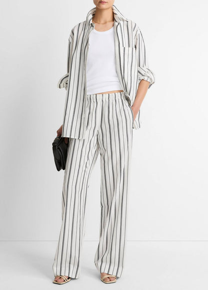 Resort Stripe Oversized Button-Front Shirt in Long Sleeve - WHITE/BLACK | VINCE Women