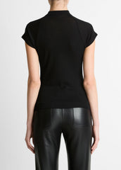 Wool Raglan Cap-Sleeve Mock-Neck Top in Short Sleeve - BLACK | VINCE Women
