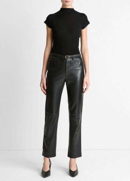 Wool Raglan Cap-Sleeve Mock-Neck Top in Short Sleeve - BLACK | VINCE Women