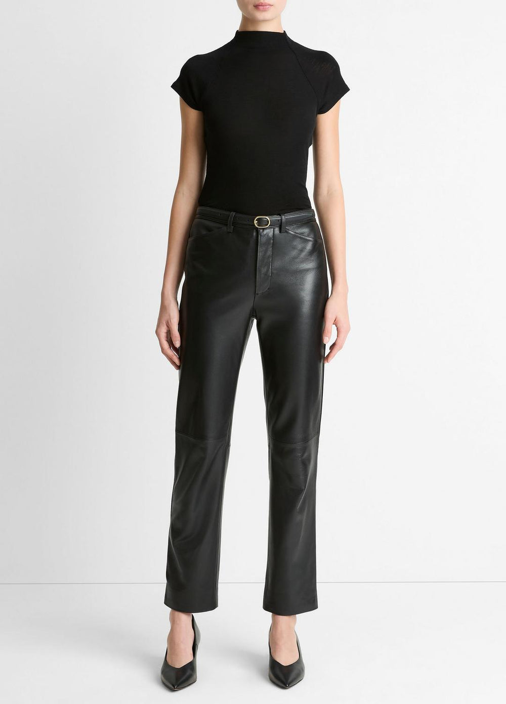 Wool Raglan Cap-Sleeve Mock-Neck Top in Short Sleeve - BLACK | VINCE Women