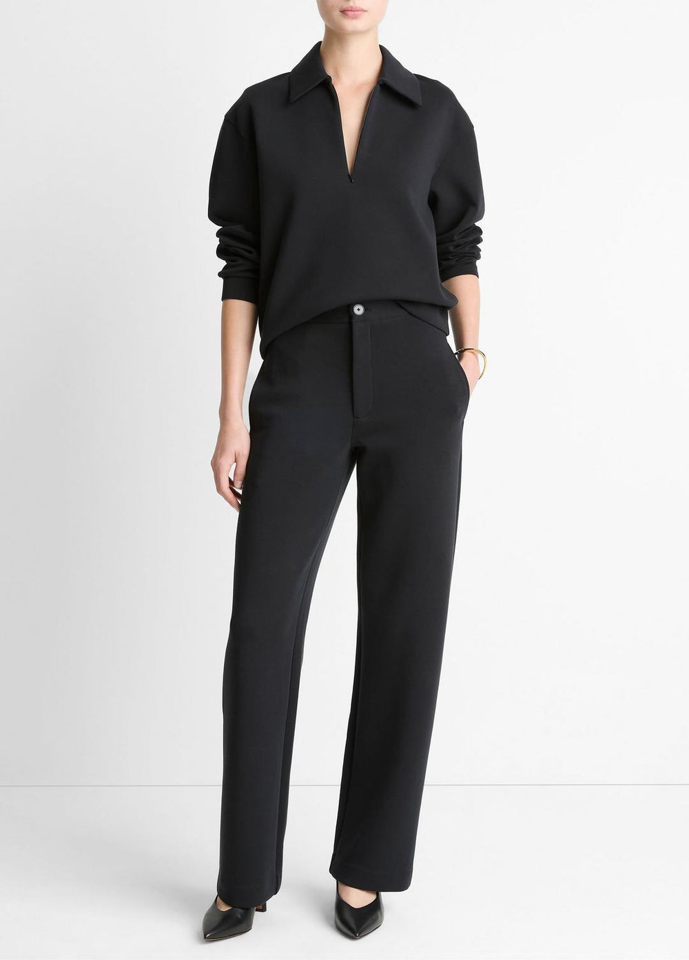 Cotton-Blend Trouser in Trousers - BLACK | VINCE Women
