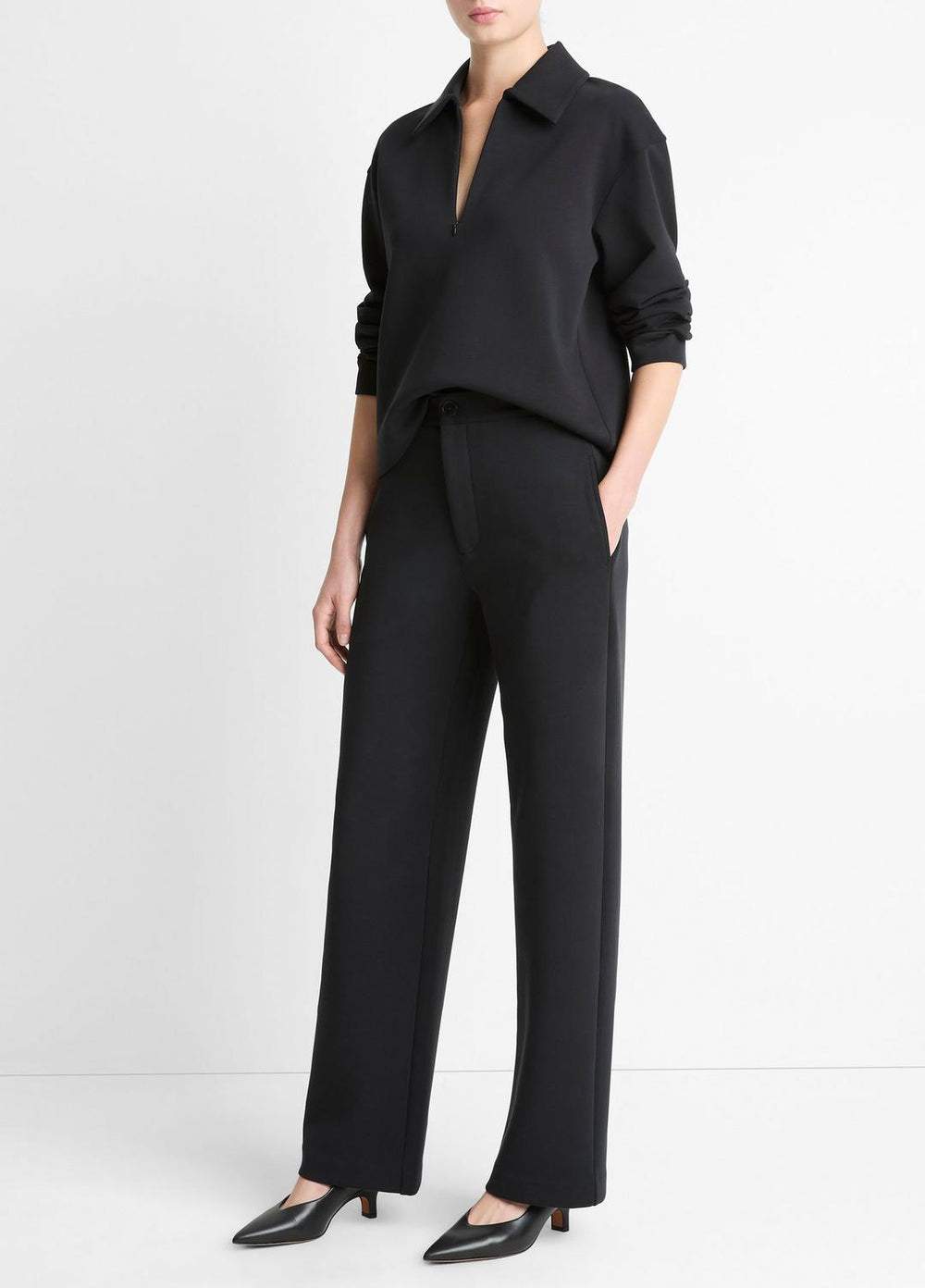 Cotton-Blend Trouser in Trousers - BLACK | VINCE Women