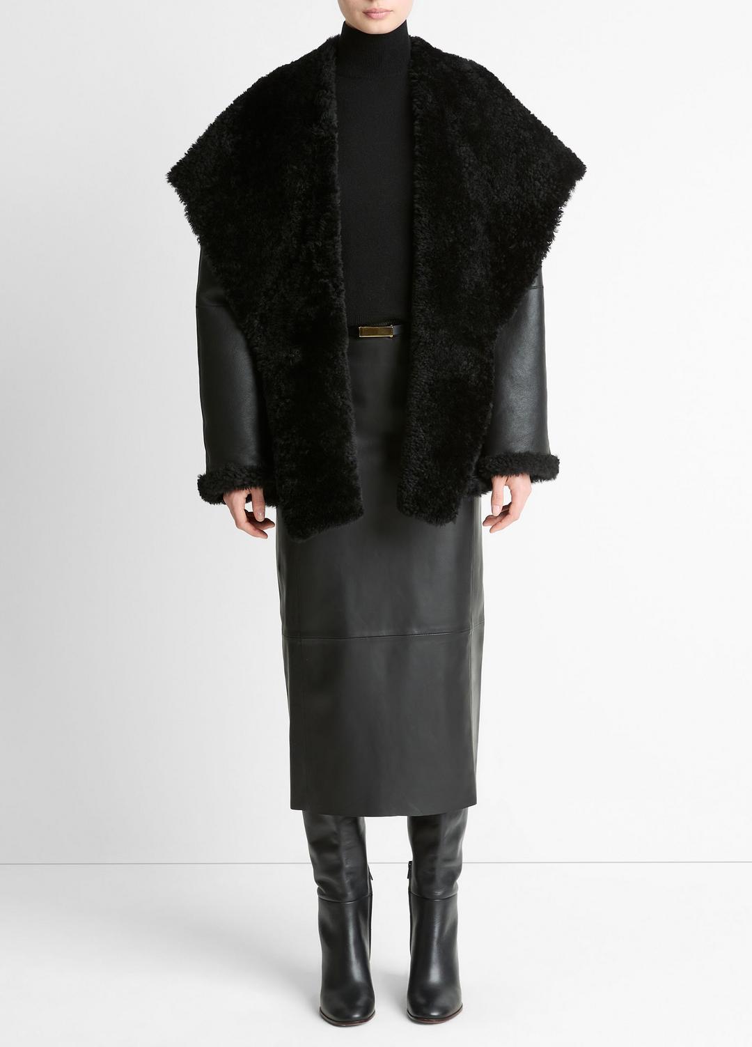 Shearling Hooded Jacket in Jackets - BLACK | VINCE Women