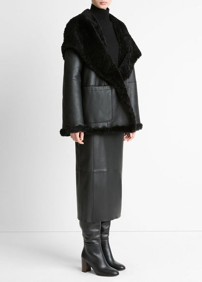 Shearling Hooded Jacket in Jackets - BLACK | VINCE Women