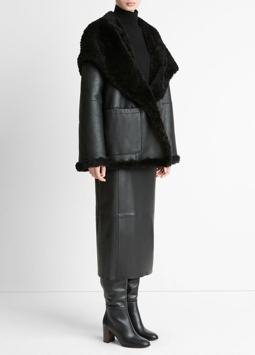 Shearling Hooded Jacket in Jackets - BLACK | VINCE Women