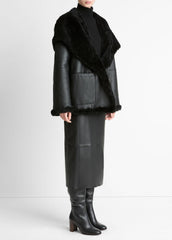 Shearling Hooded Jacket in Jackets - BLACK | VINCE Women