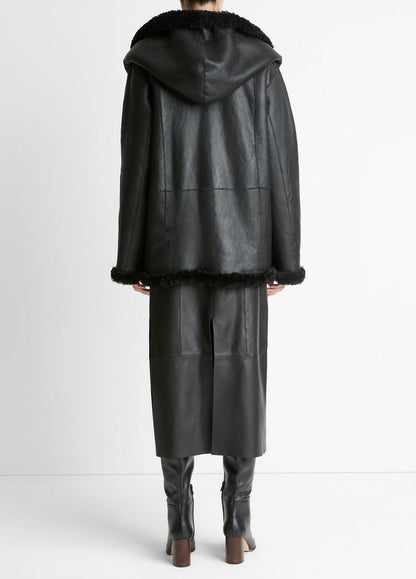 Shearling Hooded Jacket in Jackets - BLACK | VINCE Women