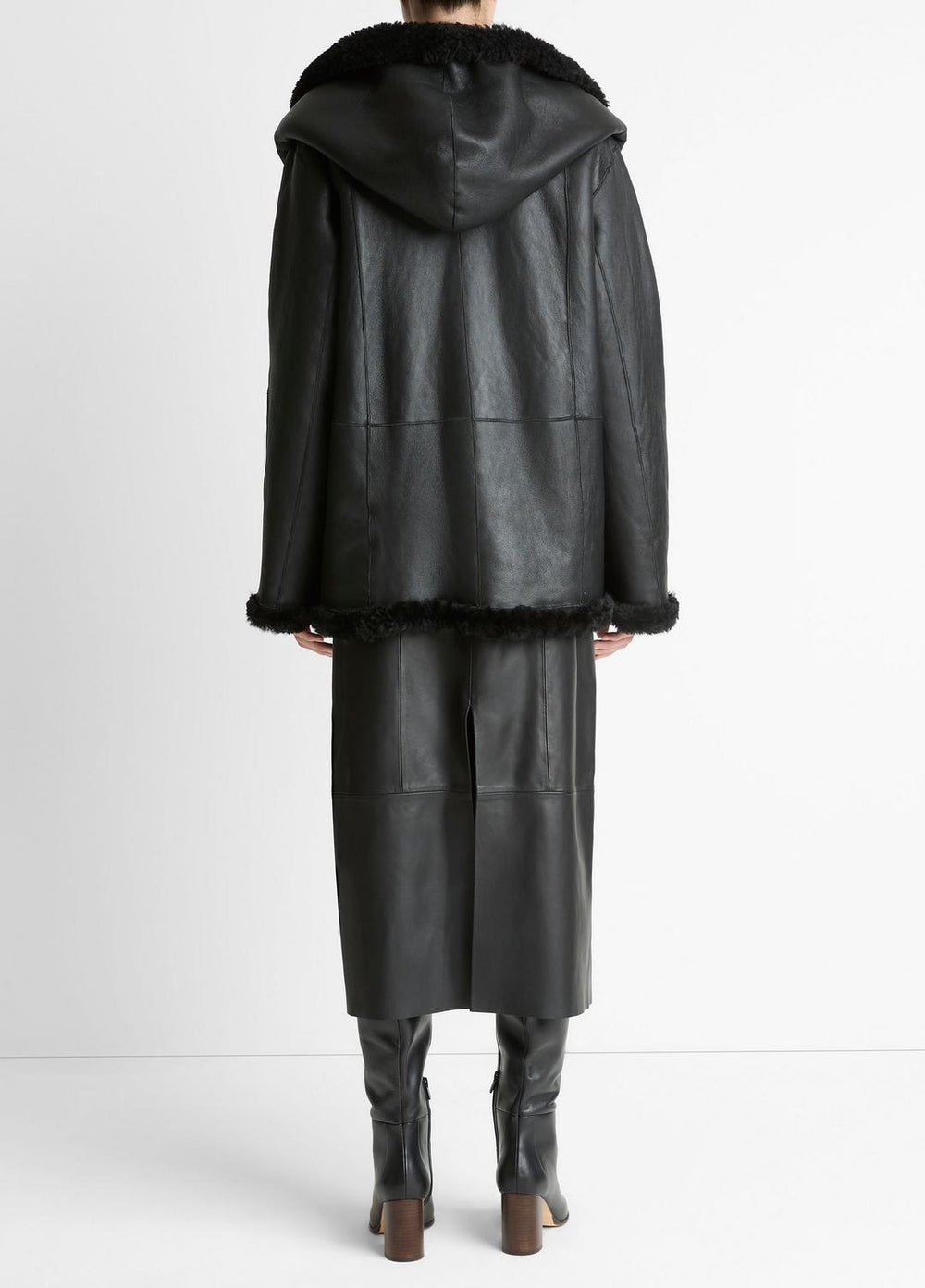 Shearling Hooded Jacket in Jackets - BLACK | VINCE Women