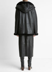 Shearling Hooded Jacket in Jackets - BLACK | VINCE Women