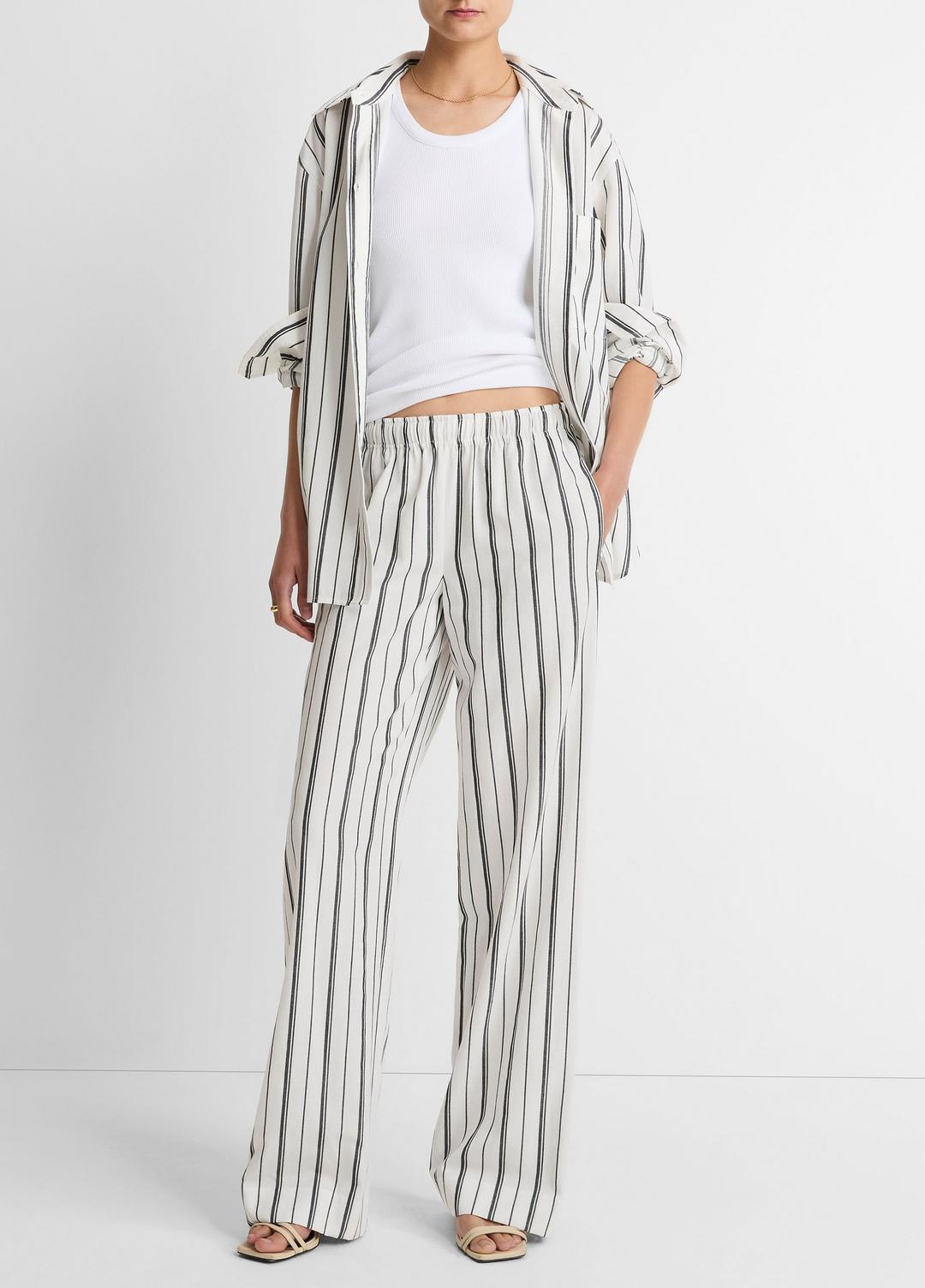 Resort Stripe Pull-On Pant in Wide Leg - WHITE/BLACK | VINCE Women