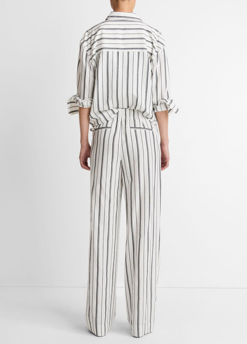Resort Stripe Pull-On Pant in Wide Leg - WHITE/BLACK | VINCE Women